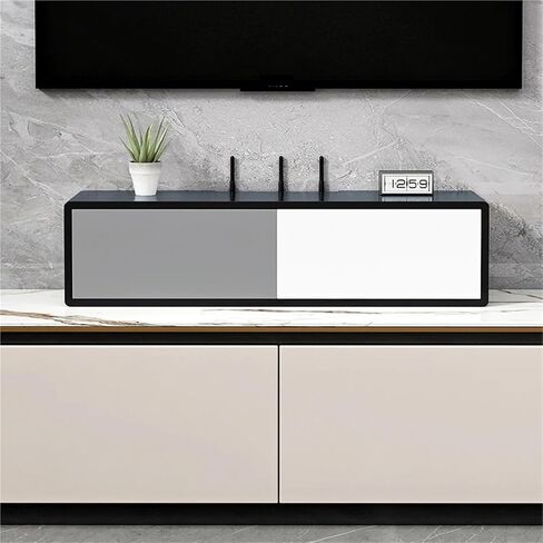 Wall Mounted Router Organizer Solid Wood Router Storage Box, Wall Wall-Mounted, Non-Perforated Wire Socket, Cover Ugly WiFi TV Cabinet Hidden Wire(White) in Saudi Arabia
