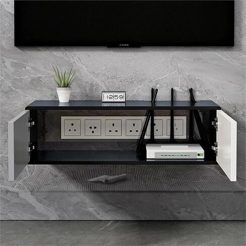 Wall Mounted Router Organizer Solid Wood Router Storage Box, Wall Wall-Mounted, Non-Perforated Wire Socket, Cover Ugly WiFi TV Cabinet Hidden Wire(White) in Saudi Arabia
