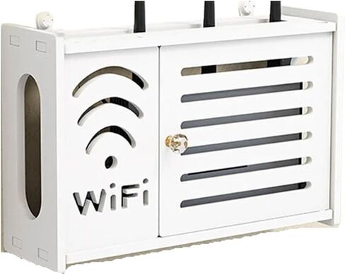 Wall Mounted Router Organizer Wall Mounted Wireless Router Rack Living Room Wall Decoration Cable Power Bracket Organizer Box(White 1) in Kuwait