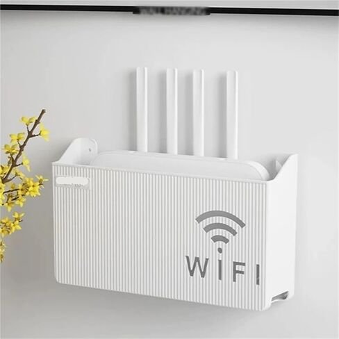 Wall Mounted Router Organizer 2 Pcs Home Router Storage Box, Wireless WiFi, TV Set-Top Box Wall Mounted Storage Rack, for Living Room Bedroom Sorting Storage(White) in Kuwait
