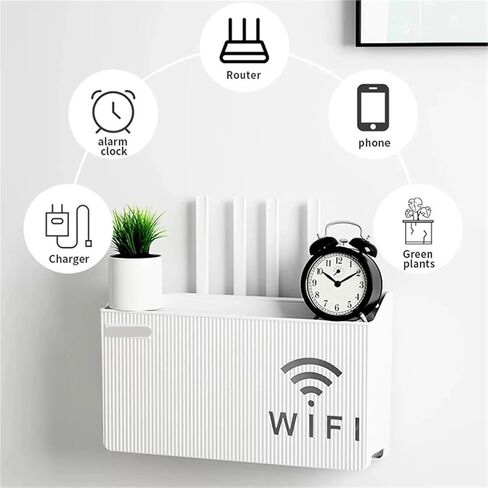 Wall Mounted Router Organizer 2 Pcs Home Router Storage Box, Wireless WiFi, TV Set-Top Box Wall Mounted Storage Rack, for Living Room Bedroom Sorting Storage(White) in Kuwait