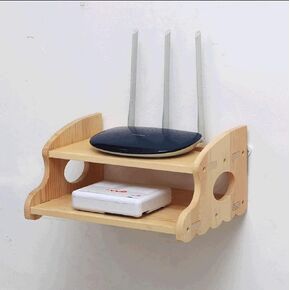Wall-Mounted Wooden Router Shelf, WiFi Router Storage Rack, 2-Layer Set-Top Box Bracket with Decorative Storage Box, Living Room Organizer