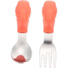 Yardwe 1 Set Tableware Set Safe Stainless Steel Fork Spoon for Boy Girl for Developing Grasp Skills Hand Eye Coordination Utensils Random Color