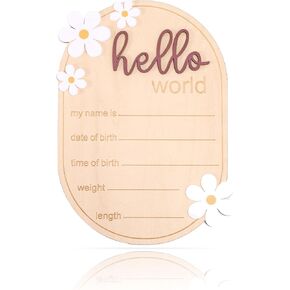 Baby Announcement Sign, Wooden Hello World Newborn Welcome Sign Personalized Birth Announcement Board for Baby Name Gender Neutral Nursery & Hospital Photo Props Keepsake Gift (Pink Letter)