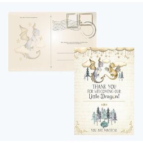 A Little Dragon Is On The Way - Themed Baby Shower Party Set - Ideal Adventure Theme For The Mother Of Dragon - Thank You Postcards and Diaper Raffle Activity Cards (Thank you Cards)