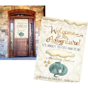 A Little Dragon Is On The Way - Themed Baby Shower Party Decor Entry Welcome Banner Poster 19x13in. Magical Adventure Hatching Soon