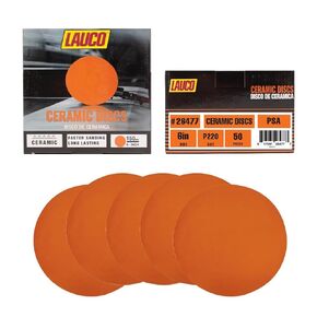 6" Premium Ceramic Orange PSA Discs - 800 Grit (Box of 50) - No Hole, Self Adhesive Random Orbital Sander Discs for Sanding Polishing on Fiberglass, Metal, Wood