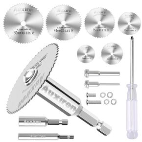 11 PCS Rotary Drill Saw Blades: 6 PCS Mini Circular Saw Blades with 2 PCS 1/4" Hex Shank, 1/8" & 1/4" Round Shanks+ Screwdriver, HSS Small Cutting Discs for Dremel Rotary Tools, Inside PVC Pipe Cutter
