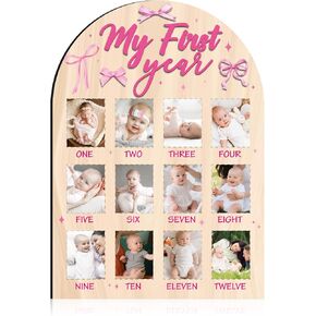 Berry First Year Photo Board, Strawberry Baby First Year Wooden Picture Frame, 12 Month Newborn Milestone Signs Wood Photo Display Board, 1st Birthday Decorations, Sweet One Keepsake Gift