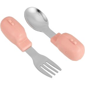DECHOUS 1Set Stainless Steel Utensils Short Handle Fork and Spoon for Boy Girl Smooth Easy to Clean Design for Newborns and Whale