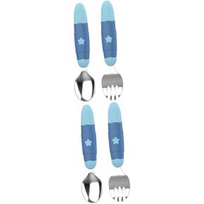 HANABASS 1 Set Stainless Steel Fork and Spoon Cartoon Design Lightweight and Portable Training Tableware for Easy to Clean and Dinning Utensil
