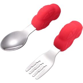 SUPVOX 1Pair Stainless Steel Training Tableware Short Handle Fork Spoon for Food Grade Odorless for Home Restaurant Use