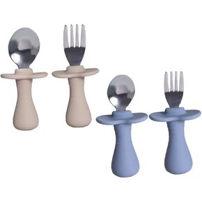 GLEAVI 2Sets Silicone Handle Self Feeding Tableware for Easy Clean Lightweight Dishwasher Safe for Home School Use