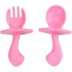 KESYOO 4Set Eating Training Spoon Fork Set Tableware Lake Green Macaron Green Pink Edge Ergonomic Design for Safe Feeding