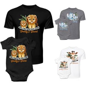 Our First Father's Day Dad and Baby Matching Tee Set w/Name Gift - 9 Design - Personalized 1st Daddy Shirt & Baby Onesie White S, M, L, XL, 2XL - NB, 6M, 12M, 18M, 24M