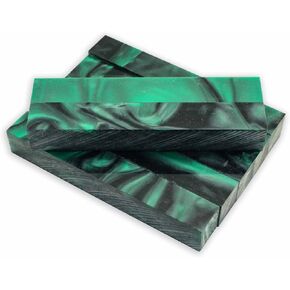 Acrylic Pen Blank, Forest Green Pearl and Black Swirl, 5" x 3/4" x 3/4", 7 Pack