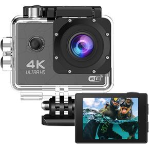 4K60FPS WiFi Action Camera with EIS Ultra HD Underwater Camera 98FT Waterproof Camera Remote Control 120° Wide Angle Support External Microphone Black