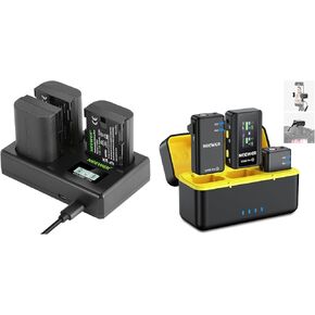 NEEWER LP-E6NH Replacement Battery and USB Charger Set, Pack of 3, 2250 mAh Replacement for LP-E6NH Battery & Triple Slot USB Charger, CM28 PRO Wireless Lavalier Lapel Microphone System Included
