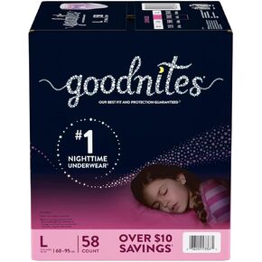 GoodNites Bedtime Underwear for Girls, Large (68-95 Pounds), 58 Count