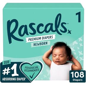 Rascals Premium Diapers, Size 1, 108 Count