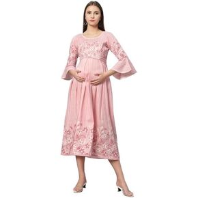 Women's Cotton Flared Anarkali Maternity Dress Feeding Gown for Women