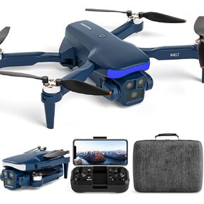 K417 Drone with 2 Cameras 1080P HD 90°Electric Adjustable FPV Drone Transmission,Blue LED Light Foldable Lightweight Remote Control Optical Flow Positioning Altitude Hold 3D Flip,for Adults Beginner