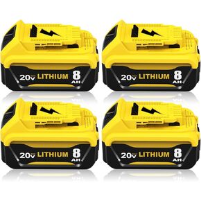 4Packs High 8000mAh DCB206 Replacement for Dewalt 20v Battery 8.0Ah Lithium Compatible with Dewalt 20 Volt Max Battery Lithium DCB206 DCB201 DCB203 DCB207 DCB200 DCB204 Cordless Power Tools (Yelow)