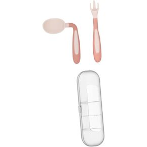 Vanzack 1 مجموعة رائعتين شوكات الملاعق الحواف ناعمة متينة للعلكة العطاء للفطام سهلة للتصميم اللون الوردي مع صندوق تخزين