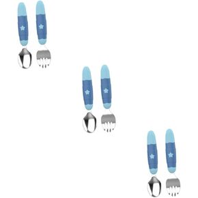Yardwe 1 Set Stainless Steel Cartoon Fork and Spoon Portable Cutlery Easy to Clean Utensils for Mealtime Lightweight and