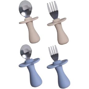 PRETYZOOM 2Sets Utensils Training Spoon Fork with Ergonomic Design for Easy Self Feeding for Dining
