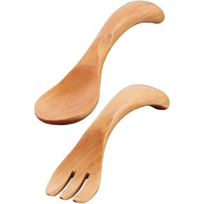 1Set Adorable Wooden Utensil Fork and Spoon for Boys and Portable and Easy to Clean for Lunch Boxes and Travel and Dining Accessories