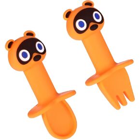 2Pcs Cartoon Fork and Spoon Set Safe Tableware for Self Feeding Comfortable Grip Adorable Design for Weaning and Mealtime