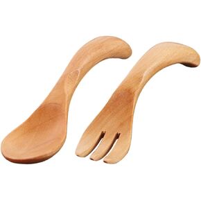 Vicasky 1SET Wooden Otensil ملعقة شوكة لطيفة للحصول على الأيدي الصغيرة للاستخدام المنزلي الحاضر للأولاد