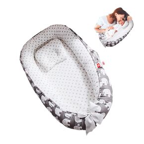 Baby Lounger for Newborn Cotton,Baby Nest Cosleeping for Baby in Bed with Handles,Newborn Lounger Adjustable Size & Inner Zipper Lengthen Space to 24 Months(Grey-Edged Flower Bouquet)