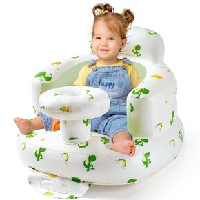 Inflatable Baby Seat with Tray, Comfortable Sit Me Up Baby Chair for Learning to Sit, Built in Air Pump Blow Up Floor Seat with Back Support 3 Months & Up (Dinosaur with Tray)