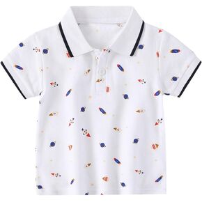 Toddler Boys Polo T-Shirts Kids Short Sleeve Summer Cute Cartoon Dinosaur Tee V-Neck Golf Button Up Athletic Tops