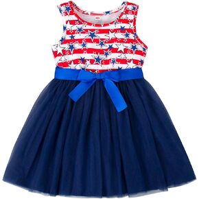 Magic Park 1-6Y Baby 4th of July Dress Toddler Independence Day Dresses Girl Patriotic Outfits Star Stripe A-line Tulle Skirt