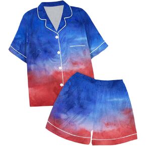 4Th of July ?ajamas Kids Patriotic Stars Stripes Button Up Shirts with Independence Day Shorts 2 Piece ?js Set ?leepwear