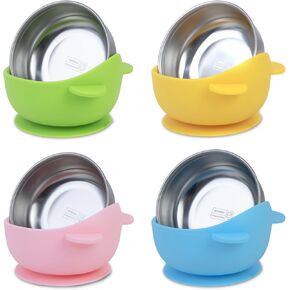 Stainless-Steel Baby Bowls with Suction: 2025 Non-Toxic Toddler Bowls with Silicone Sleeve - Weaning Feeding Set for 6-18 Months Kids (8oz, 4 Pack)