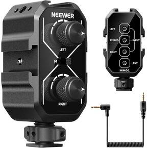 Neewer MM02 محول خلاط ميكروفون مزدوج القنوات مع كابل TRS 3.5 مم ، مفتاح استريو/أحادي ، حوامل أحذية باردة لكاميرا DSLR ، الهواتف الذكية ، مستقبل الميكروفون اللاسلكي ، تسجيل فيديو لتسجيل الفيديو MIC