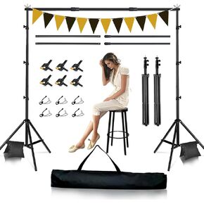 Backdrop Stand, 8x10ft Photo Studio Backdrop Support System,Adjustable Backdrops Stand for Parties, Photography, Photo Booth, Projector Screen, Movie Screen, Portraits, Streaming