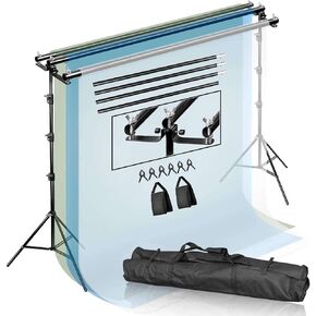 Efavormart 8FT x 10FT | Triple Crossbar Adjustable Backdrop Stand Kit, 3-in-1 Metal Photo Booth Background Support Stand