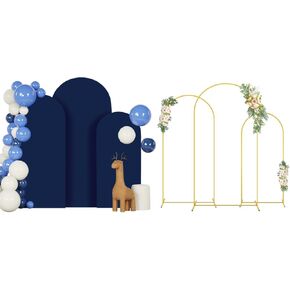 Metal Arch Stand and Cover Set 7.2FT 6FT Black Arch Backdrop Cover for Round Top Balloon Stands Arched Stand with Covers Set of 2 Chiara Backdrop Covers for Bridal Baby Shower Wedding Decor