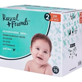 Rascal & Friends 96192 Premium Diapers, Size 2, 96, White