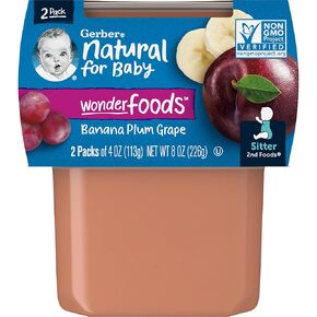 Gerber Baby Food 2nd Foods Blends, Banana Plum Grape Puree, Wonderfoods, Natural & Non-GMO, 4 Ounce, 2-Pack