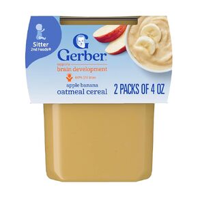 Gerber Stage 2 Baby Food, Apple Banana Oatmeal Cereal Tubs, Iron Helps Support Brain Development, No Added Colors or Flavors, Baby Oatmeal, 2-Pack