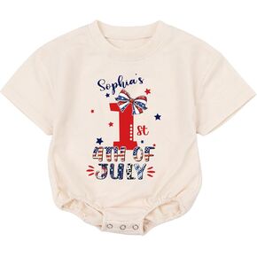 Custom Baby Girl 4th Of July Outfit, 1st Fourth Of July Short Sleeve Romper, My First 4th July Baby Girl