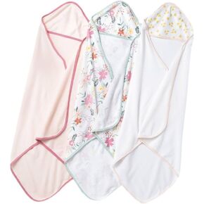 Cloud Island Baby Girls' Infant 3pk Floral Meadow Hooded Towel Set Pink & White