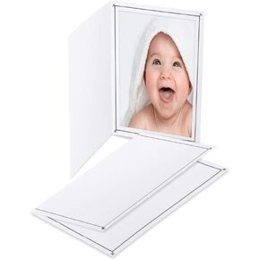 Cardboard Photo Folder 5x7 (10 Pack) - White Card Folder with Nice Silver Design- Great for Wedding Pictures, Baby, Graduation, Friends and Many More!