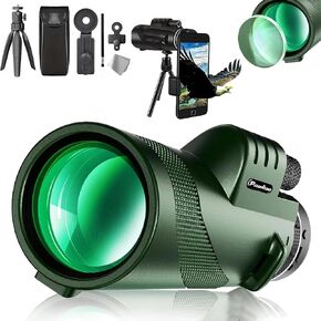 STSCOPE360 Monocular ، السماعة 360 تكبير الصف العسكري أحادي ، مع محول وترايبود ، PAK4 PRISM ، رؤية منخفضة الإضاءة واضحة لمشاهدة الطيور ، التخييم ، السفر (الأخضر ، 80x100)